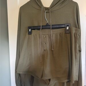 Bobeau Olive Green Hoodie and Shorts Set